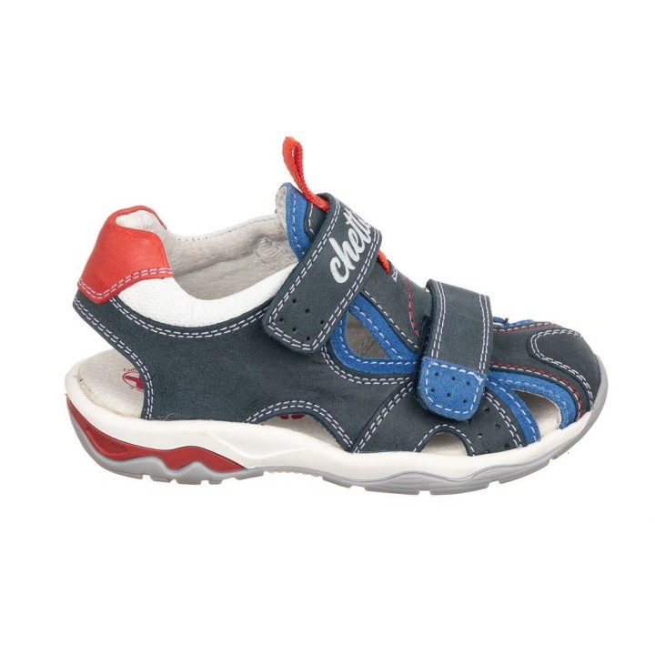 Sandalia niño en piel color azul, con memory foam