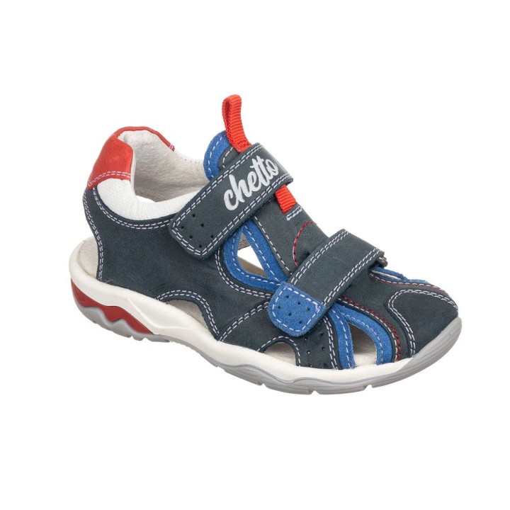 Sandalia niño en piel color azul, con memory foam
