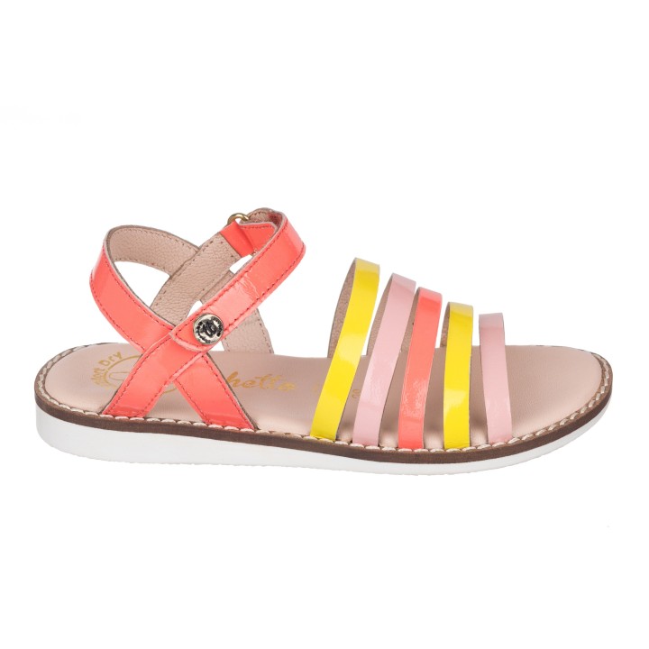Sandalia en piel para niña colores con cierre de velcro para fácil ajuste.