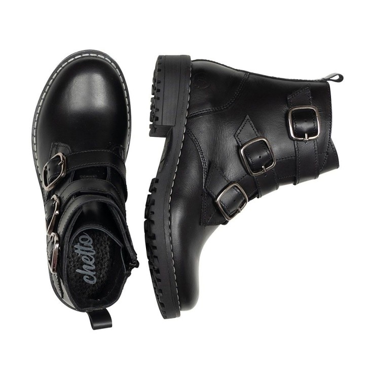 Botin negro  tres hebillas - vide moda-  100% piel
