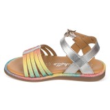 Sandalia de niña piel con tiras arcoiris