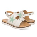 Sandalia blanca en piel con detalle de estrella con purpurina