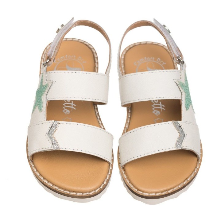 Sandalia blanca en piel con detalle de estrella con purpurina