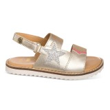 Sandalia dorada en piel con detalle de estrella color plata con purpurina