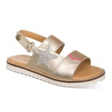Sandalia dorada en piel con detalle de estrella color plata con purpurina