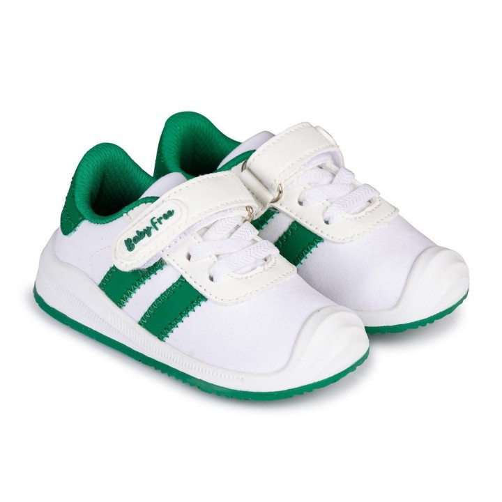 DEPORTIVO BAREFOOT BABY FREE - LONA BLANCO VERDE | FRESCURA Y DINAMISMO CON DETALLES EN VERDE.