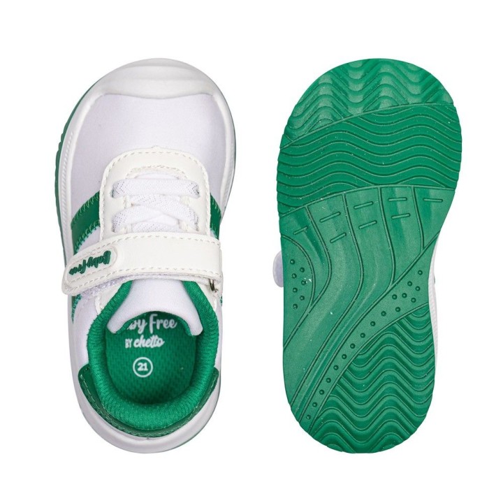 DEPORTIVO BAREFOOT BABY FREE - LONA BLANCO VERDE | FRESCURA Y DINAMISMO CON DETALLES EN VERDE.