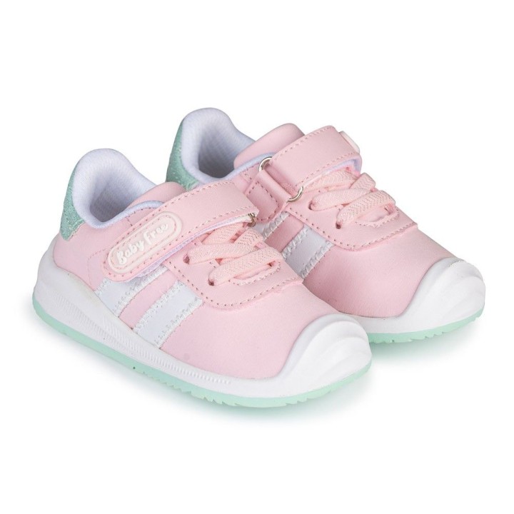 DEPORTIVO BAREFOOT BABY FREE - LONA ROSA | SUAVIDAD PASTEL CON DOBLE BANDA BLANCA