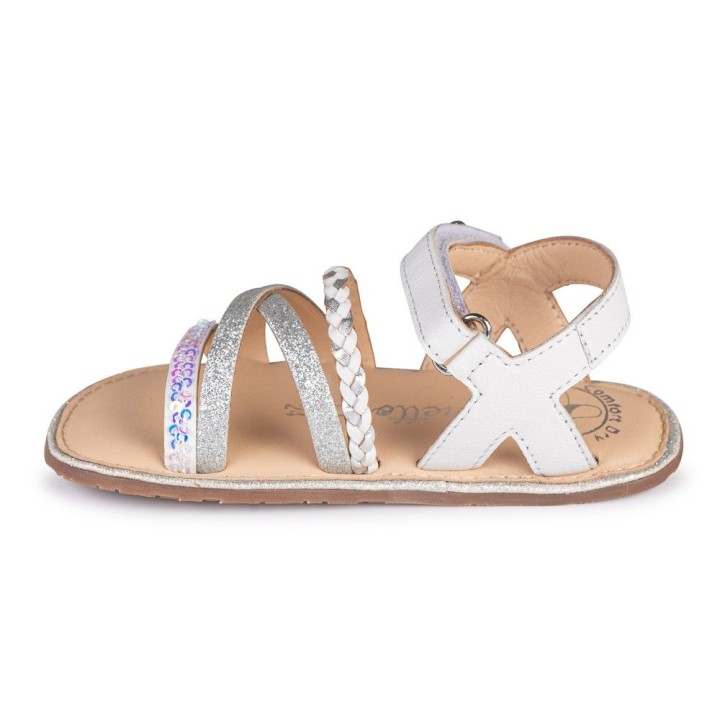 SANDALIA BAREFOOT BLANCO - TIRAS BRILLANTES Y VELCRO AJUSTABLE