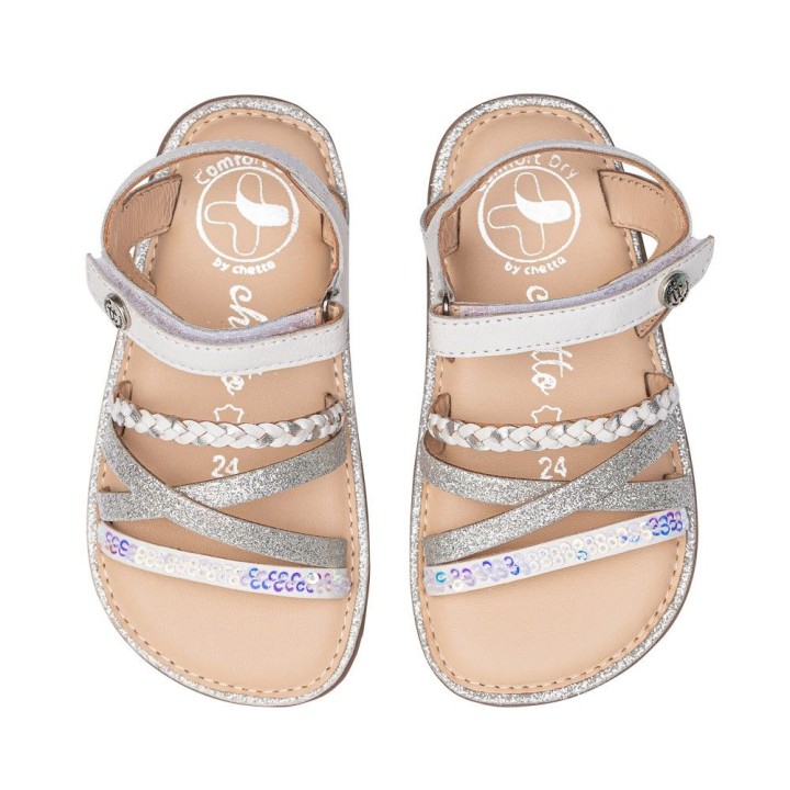 SANDALIA BAREFOOT BLANCO - TIRAS BRILLANTES Y VELCRO AJUSTABLE