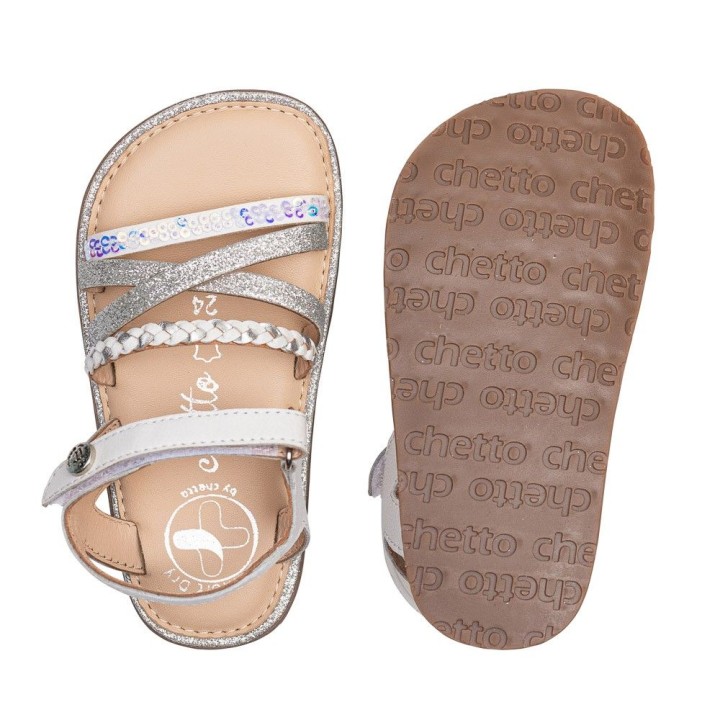 SANDALIA BAREFOOT BLANCO - TIRAS BRILLANTES Y VELCRO AJUSTABLE
