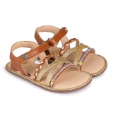 SANDALIA BAREFOOT MOKA - TIRAS DORADAS Y VELCRO AJUSTABLE