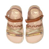 SANDALIA BAREFOOT MOKA - TIRAS DORADAS Y VELCRO AJUSTABLE