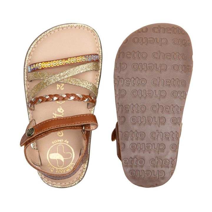 SANDALIA BAREFOOT MOKA - TIRAS DORADAS Y VELCRO AJUSTABLE