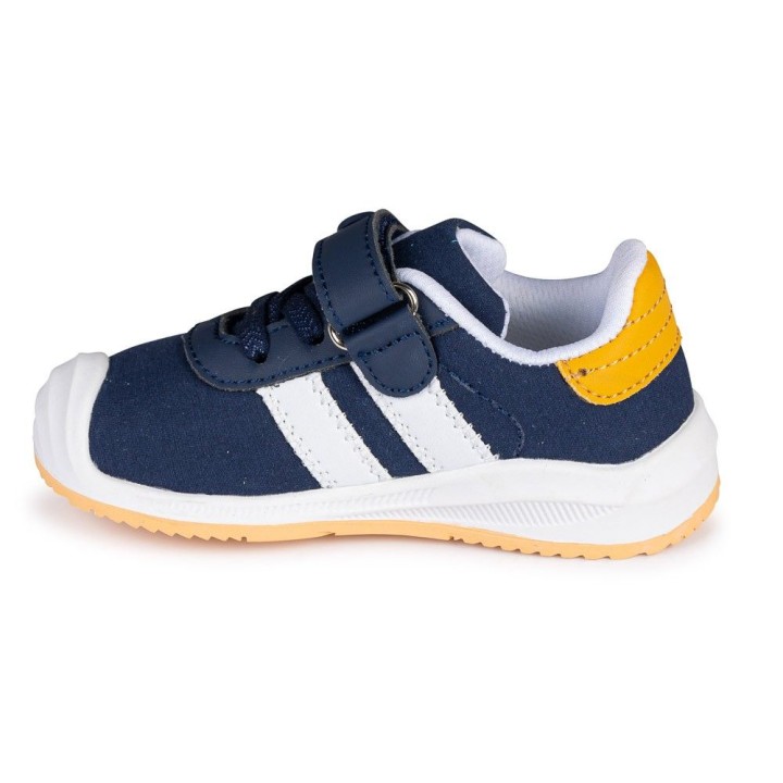 DEPORTIVO BAREFOOT BABY FREE - LONA AZUL | ELEGANCIA CLÁSICA CON DOBLE BANDA BLANCA.