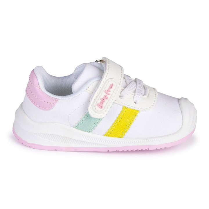 DEPORTIVO BAREFOOT BABY FREE - LONA BLANCO COLORES | SUAVIDAD Y ESTILO PASTEL CON DOBLE BANDA