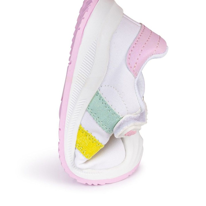 DEPORTIVO BAREFOOT BABY FREE - LONA BLANCO COLORES | SUAVIDAD Y ESTILO PASTEL CON DOBLE BANDA