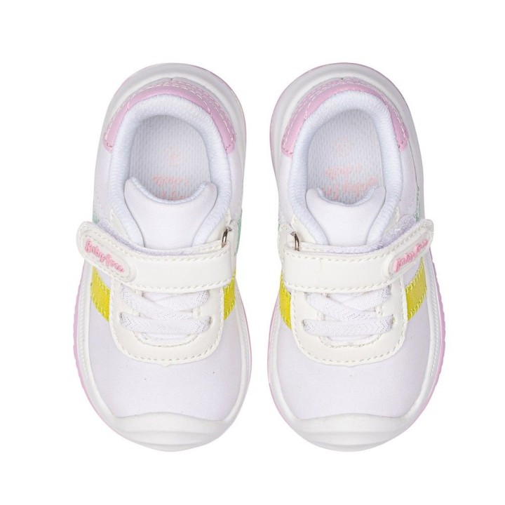 DEPORTIVO BAREFOOT BABY FREE - LONA BLANCO COLORES | SUAVIDAD Y ESTILO PASTEL CON DOBLE BANDA