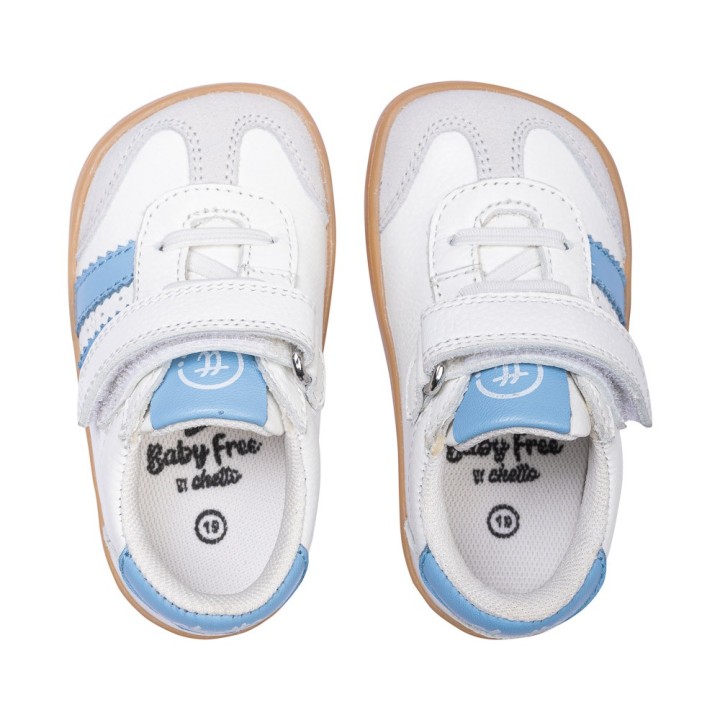 Calzado Barefoot Infantil - Blanco y Celeste