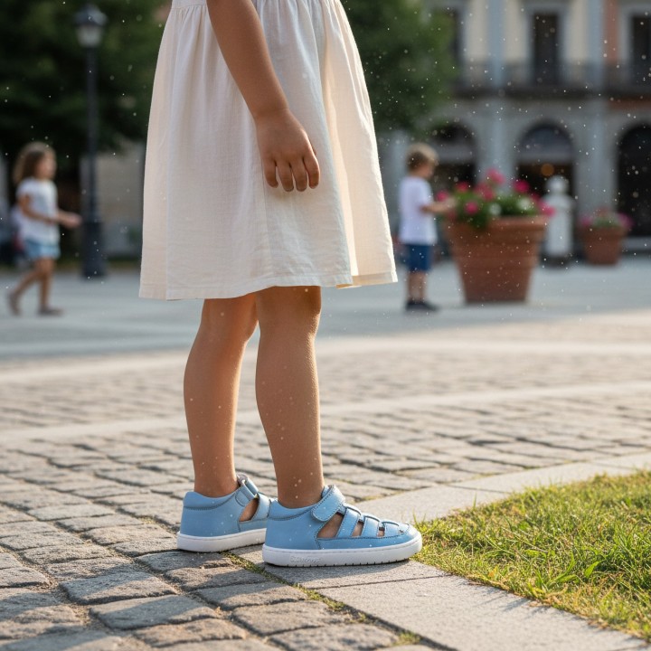 SANDALIA BAREFOOT SEMIABIERTA BABY FREE AZUL CELESTE