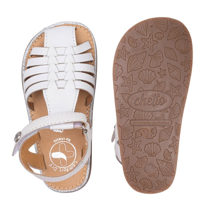 SANDALIA BAREFOOT PIEL CHETTO CANGREJERA TRENZADA BLANCO