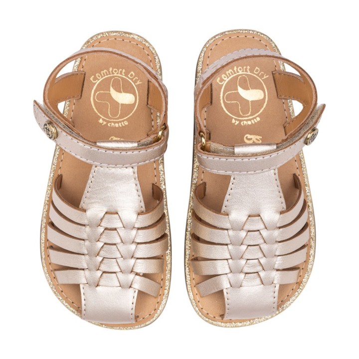 SANDALIA BAREFOOT PIEL CHETTO CANGREJERA TRENZADA ORO