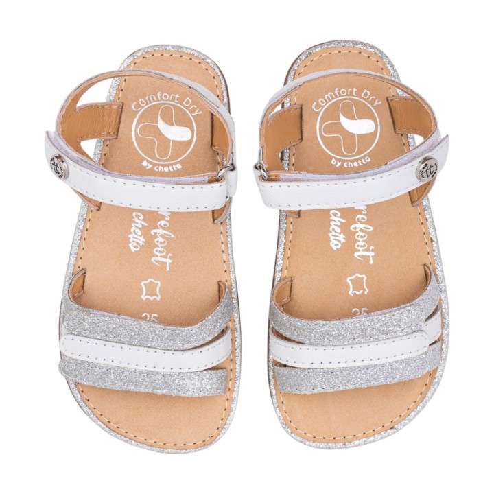 SANDALIA BAREFOOT PIEL CHETTO TIRAS METALIZADAS BLANCO