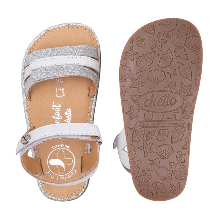 SANDALIA BAREFOOT PIEL CHETTO TIRAS METALIZADAS BLANCO