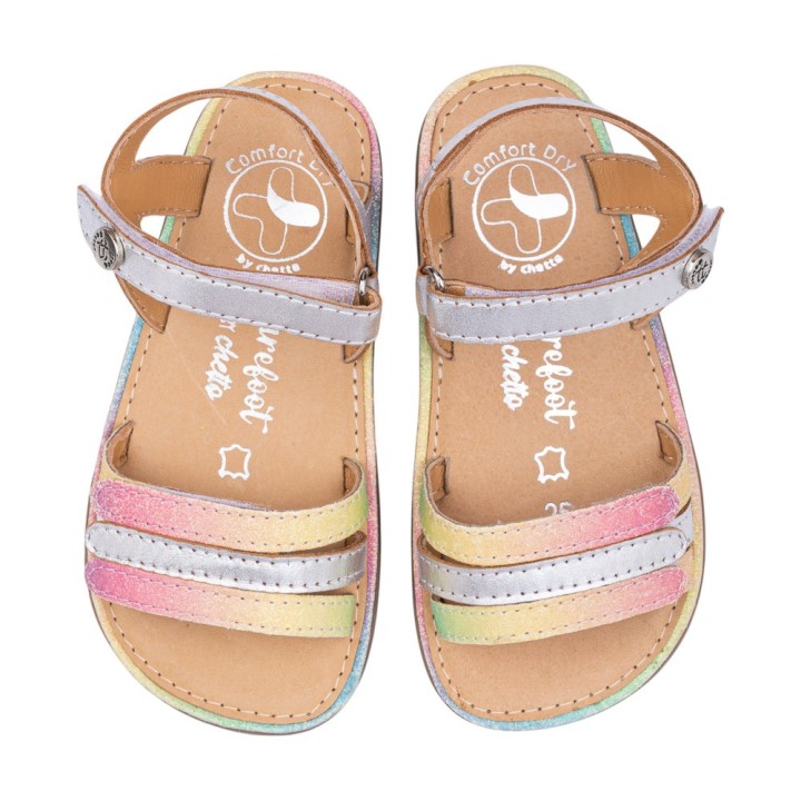 SANDALIA BAREFOOT PIEL CHETTO TIRAS METALIZADAS PLATA