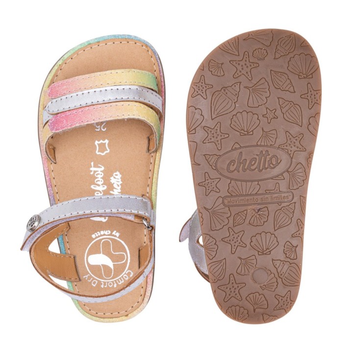 SANDALIA BAREFOOT PIEL CHETTO TIRAS METALIZADAS PLATA