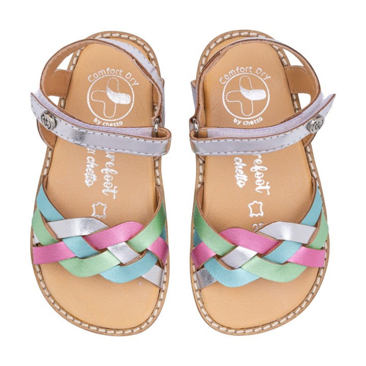 SANDALIA BAREFOOT PIEL CHETTO TRENZADA PLATA