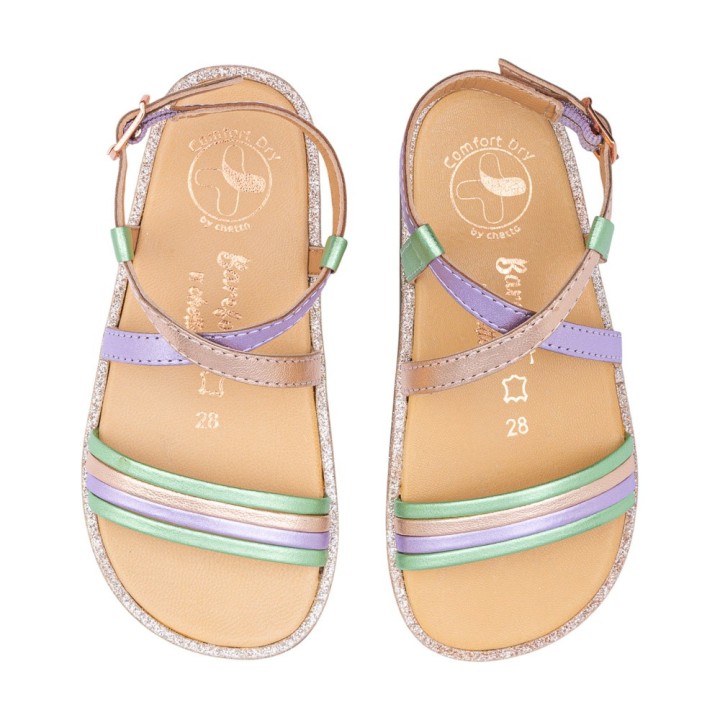 SANDALIA BAREFOOT DE PIEL CHETTO TIRAS ORO ROSADO