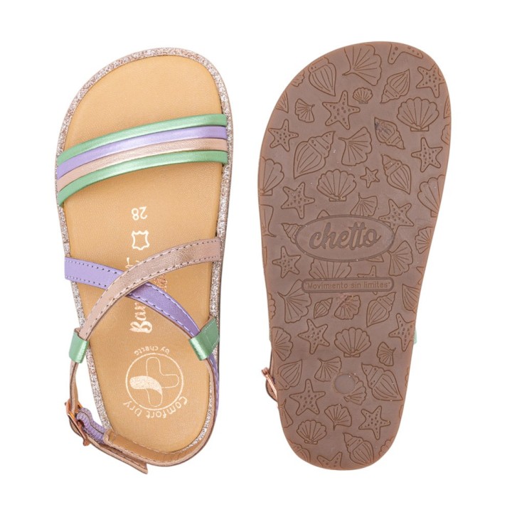 SANDALIA BAREFOOT DE PIEL CHETTO TIRAS ORO ROSADO