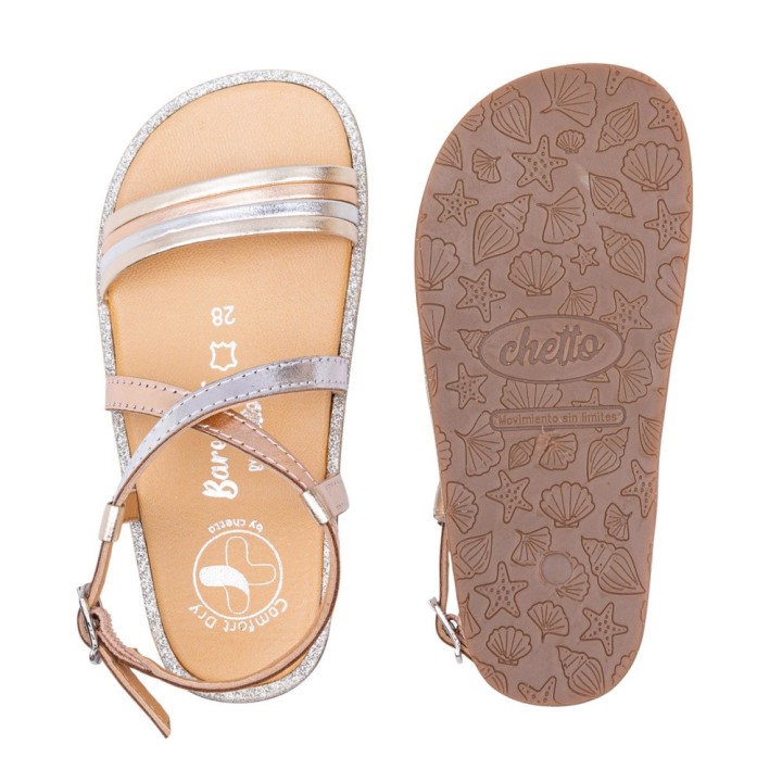 SANDALIA BAREFOOT DE PIEL CHETTO TIRAS PLATA