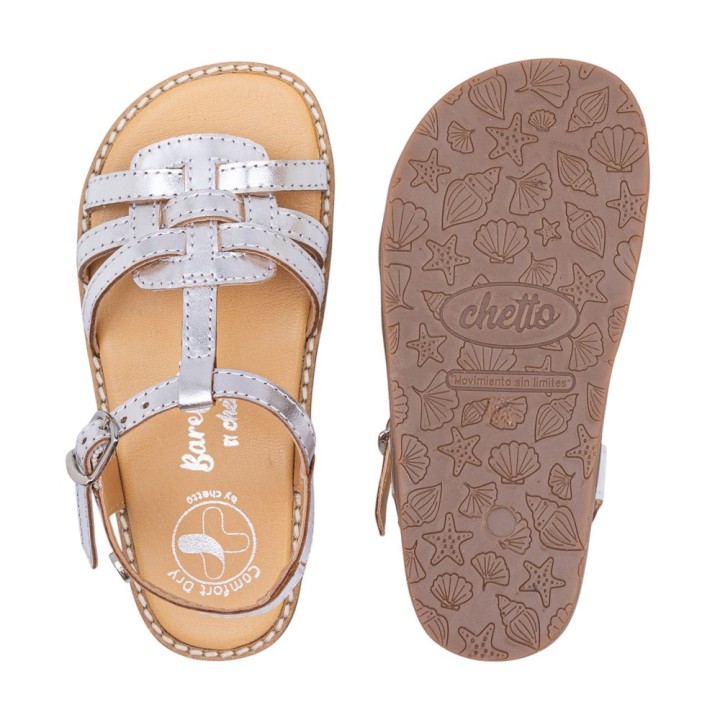 SANDALIA BAREFOOT PIEL CHETTO PLATA