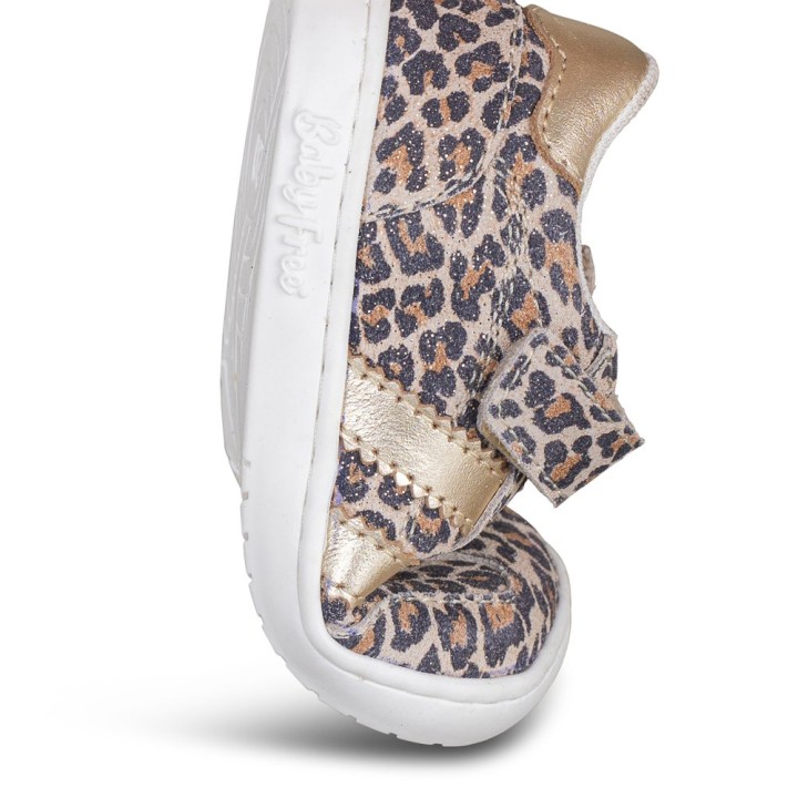 DEPORTIVA BAREFOOT BABY FREE PRIMEROS PASOS ANIMAL PRINT - ORO