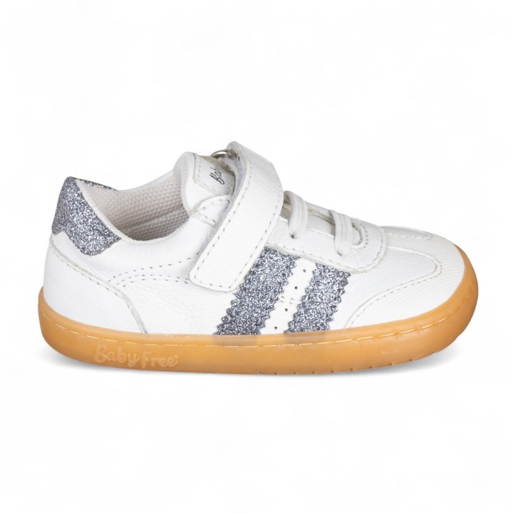 DEPORTIVA BAREFOOT BABY FREE PRIMEROS PASOS ANIMAL BLANCO - PLATA
