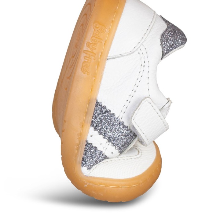DEPORTIVA BAREFOOT BABY FREE PRIMEROS PASOS ANIMAL BLANCO - PLATA
