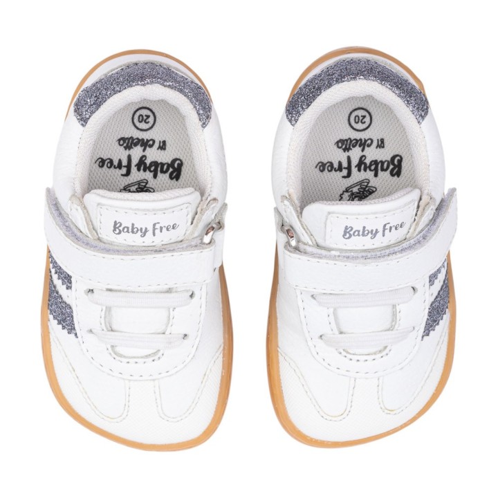 DEPORTIVA BAREFOOT BABY FREE PRIMEROS PASOS ANIMAL BLANCO - PLATA