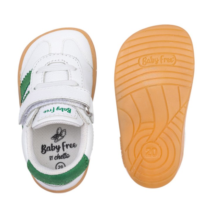 DEPORTIVA BAREFOOT BABY FREE PRIMEROS PASOS ANIMAL BLANCO - VERDE