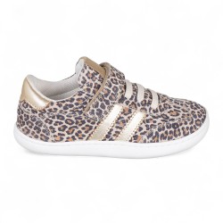 DEPORTIVA BAREFOOT CHETTO PIEL CON DOBLE FRANJA ANIMAL PRINT - ORO