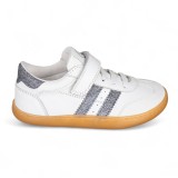 DEPORTIVA BAREFOOT CHETTO PIEL CON DOBLE FRANJA ANIMAL BLANCO - PLATA