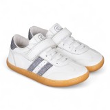 DEPORTIVA BAREFOOT CHETTO PIEL CON DOBLE FRANJA ANIMAL BLANCO - PLATA
