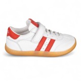 DEPORTIVA BAREFOOT CHETTO PIEL CON DOBLE FRANJA ANIMAL BLANCO - ROJO