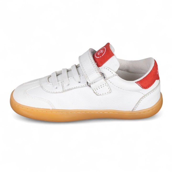 DEPORTIVA BAREFOOT CHETTO PIEL CON DOBLE FRANJA ANIMAL BLANCO - ROJO