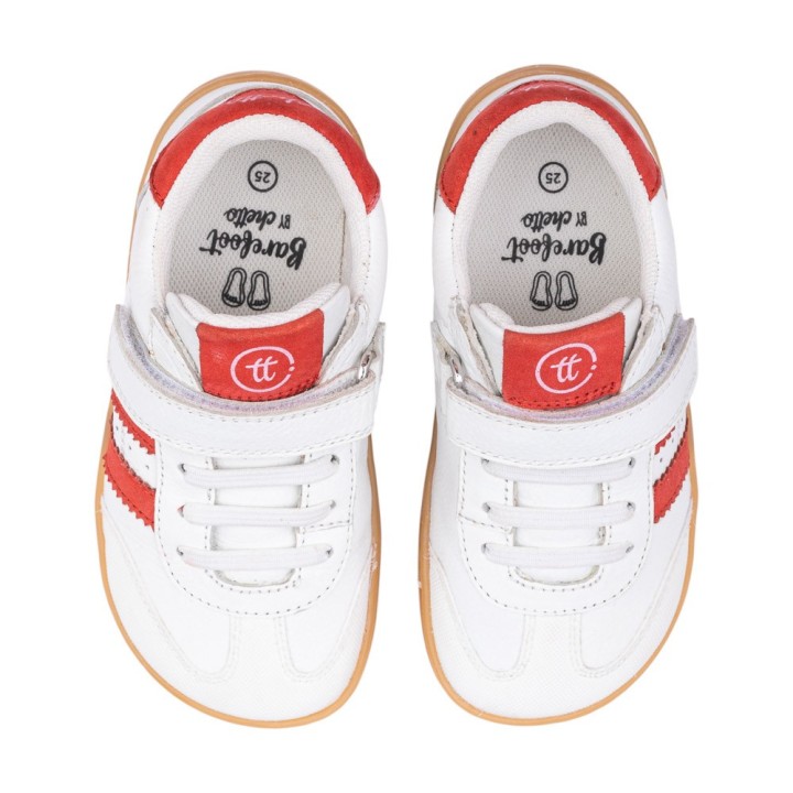 DEPORTIVA BAREFOOT CHETTO PIEL CON DOBLE FRANJA ANIMAL BLANCO - ROJO