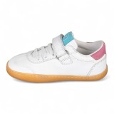 DEPORTIVA BAREFOOT CHETTO PIEL CON DOBLE FRANJA ANIMAL BLANCO - TURQUESA