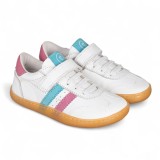 DEPORTIVA BAREFOOT CHETTO PIEL CON DOBLE FRANJA ANIMAL BLANCO - TURQUESA