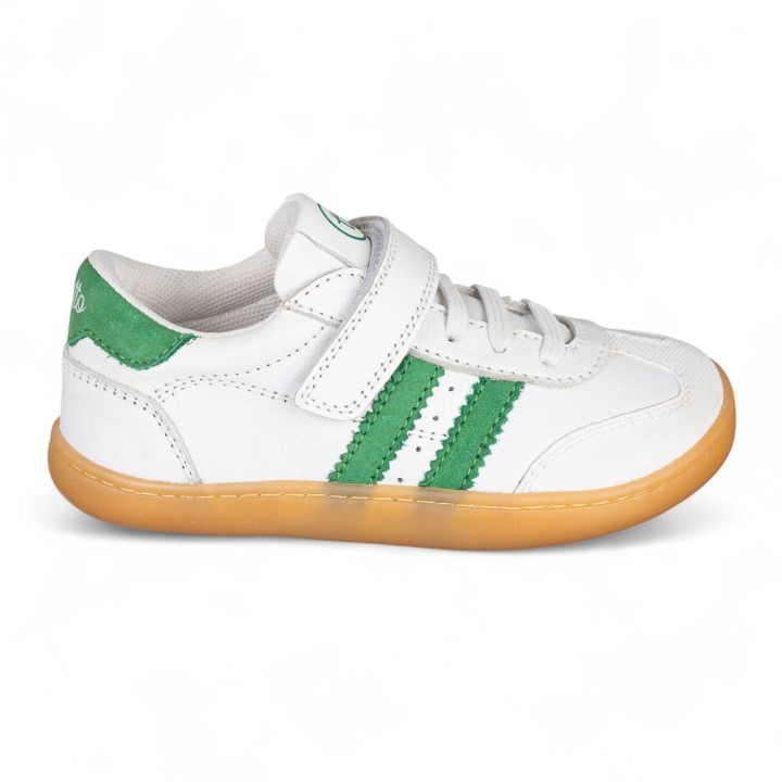 DEPORTIVA BAREFOOT CHETTO PIEL CON DOBLE FRANJA ANIMAL BLANCO - VERDE