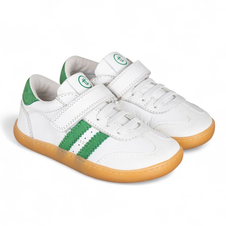 DEPORTIVA BAREFOOT CHETTO PIEL CON DOBLE FRANJA ANIMAL BLANCO - VERDE